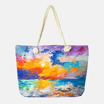 Geanta de plaja din material textil, cu imprimeu dupa o pictura pastel cu tuse de culoare imagine