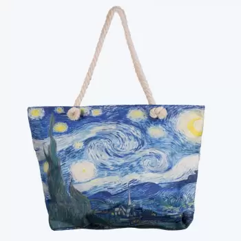 Geanta de plaja din material textil, cu imprimeu inspirat din pictura Noapte Instelata a lui Vincent Van Gogh imagine