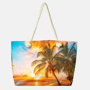 Geanta de plaja din material textil, cu peisaj tropical imagine