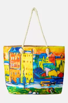 Geanta de plaja din material textil, dupa tablou celebru cu case multicolore imagine