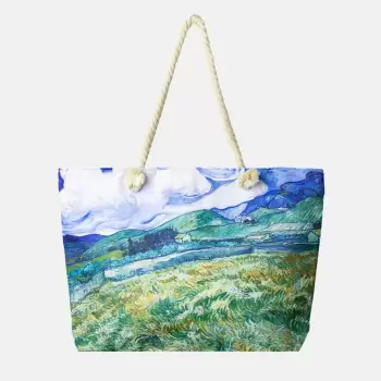 Geanta de plaja din material textil, imprimata cu reproducere dupa tablou cu lanuri de Van Gogh imagine