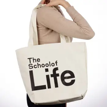 Geanta de umar din bumbac cu fermoar si imprimeu School of Life, alba imagine