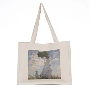 Geanta de umar din material textil cu imprimeu inspirat din pictura Femeie cu Umbrela a lui Monet imagine