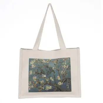Geanta de umar din material textil cu imprimeu inspirat din pictura Migdal Inflorind a lui Van Gogh imagine