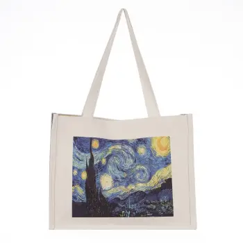 Geanta de umar din material textil cu imprimeu inspirat din pictura Noapte Instelata a lui Van Gogh imagine