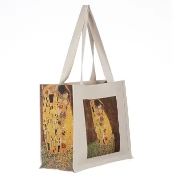 Geanta de umar din material textil cu imprimeu inspirat din pictura Sarutul a lui Gustav Klimt imagine