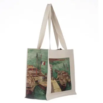 Geanta de umar din material textil cu imprimeu inspirat dintr-o pictura cu barci pe apa a lui Van Gogh imagine