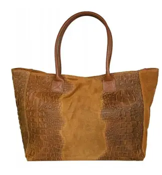 Geanta din piele naturala cu aspect de piele de crocodil, camel imagine