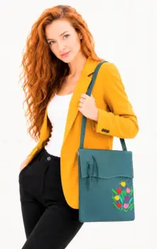 Geanta handmade din piele naturala,cu lalele, unicat imagine