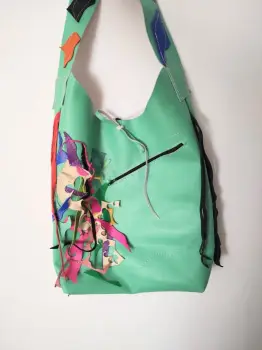 Geanta hobo din piele naturala,  multicolora ,unicat imagine