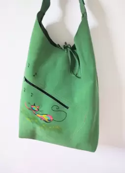Geanta hobo handmade, din piele naturala,cu pisicuta colorata ,unicat imagine