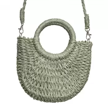 Geanta mica impletita crossbody, circulara cu manere rotunde, verde prafuit imagine