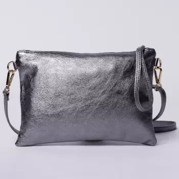 Geanta plic crossbody argintiu inchis, din piele naturala imagine