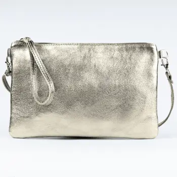 Geanta plic crossbody auriu deschis, din piele naturala imagine