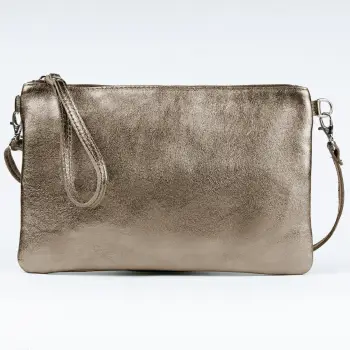 Geanta plic crossbody auriu inchis, din piele naturala imagine