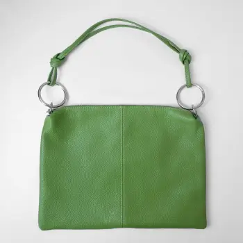 Geanta plic mare cu inele mari si doua barete, din piele naturala verde oliv imagine