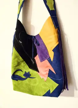 Geanta sac ,din piele naturala mix ,cu pisicuta imagine
