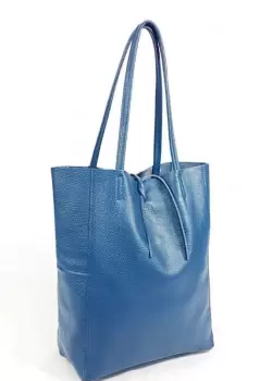 Geanta shopper albastra din piele naturala imagine