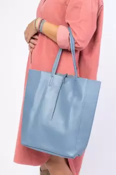 Geanta shopper albastru jeans din piele naturala imagine