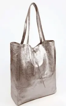 Geanta shopper argintiu inchis metalizat din piele naturala imagine