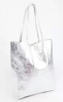 Geanta shopper argintiu metalizat din piele naturala imagine