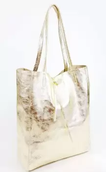 Geanta shopper auriu metalizat din piele naturala imagine