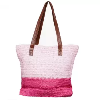 Geanta shopper bicolora impletita, roz si fucsia imagine