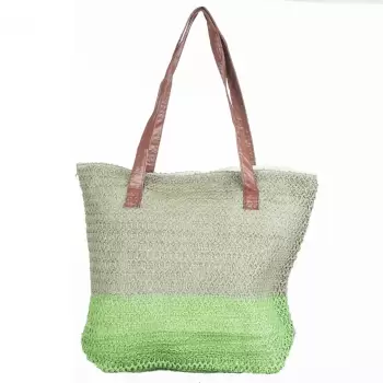 Geanta shopper bicolora impletita, verde si kaki imagine