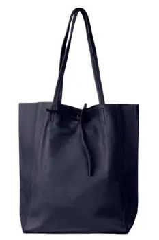Geanta shopper bleumarin din piele naturala, cu fermoar imagine
