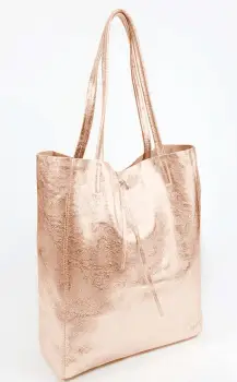 Geanta shopper champagne metalizat din piele naturala imagine