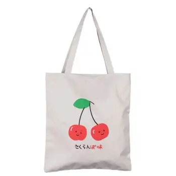 Geanta shopper din material textil, cu imprimeu cirese imagine