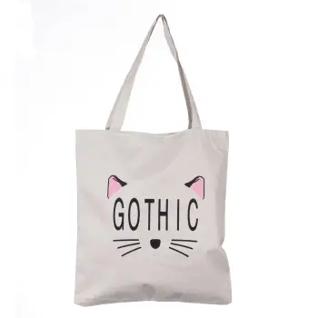 Geanta shopper din material textil, cu imprimeu grafic pisica Gothic imagine