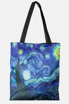 Geanta shopper din material textil, cu imprimeu inspirat din pictura Noapte Instelata a lui Vincent Van Gogh imagine