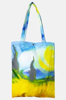 Geanta shopper din material textil, cu imprimeu inspirat dintr-o pictura a lui Vincent Van Gogh imagine