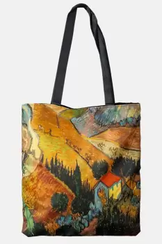 Geanta shopper din material textil, cu imprimeu inspirat dintr-o pictura cu lanuri a lui Van Gogh imagine