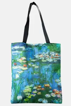 Geanta shopper din material textil, cu imprimeu inspirat dintr-o pictura cu Nuferii de Claude Monet imagine