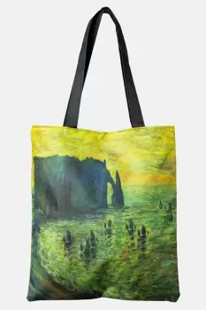 Geanta shopper din material textil, cu imprimeu inspirat dintr-o pictura cu peisaj marin la apus imagine