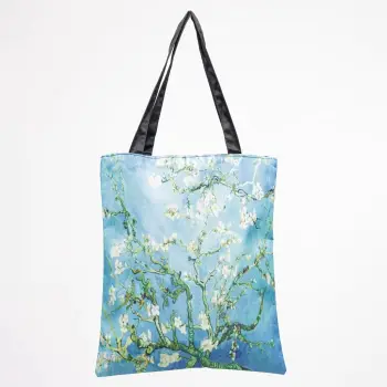 Geanta shopper din material textil, imprimata cu reproducere dupa Migdal Inflorind de Van Gogh imagine