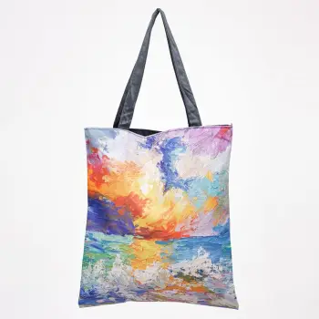 Geanta shopper din material textil, imprimata cu reproducere dupa o pictura multicolora imagine