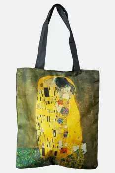 Geanta shopper din material textil, imprimata cu reproducere dupa Sarutul de Gustav Klimt imagine