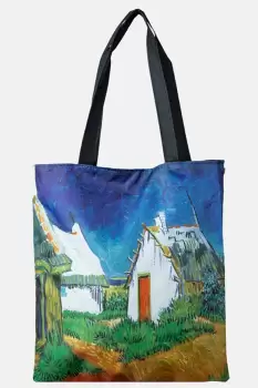 Geanta shopper din material textil, imprimata cu reproducere dupa un peisaj cu casute imagine