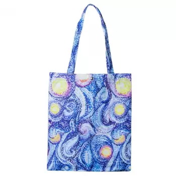 Geanta shopper din material textil, imprimeu abstract mov si galben imagine