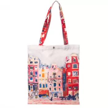 Geanta shopper din material textil, imprimeu casute imagine