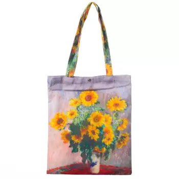 Geanta shopper din material textil, imprimeu inspirat dupa pictura Floarea Soarelui a celebrului Van Gogh imagine