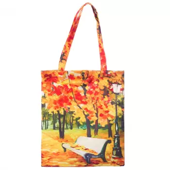 Geanta shopper din material textil, imprimeu peisaj de toamna imagine