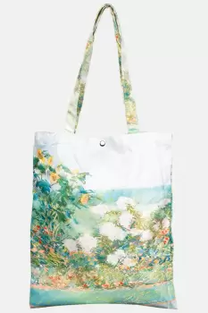 Geanta shopper din material textil satinat, cu imprimeu inspirat din pictura cu un pastel imagine