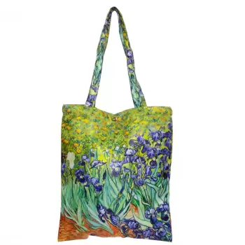 Geanta shopper din material textil satinat, cu imprimeu inspirat din pictura Irisi a lui Vincent Van Gogh imagine