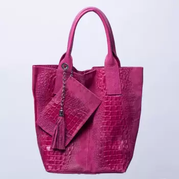 Geanta shopper din piele intoarsa naturala, fucsia imagine