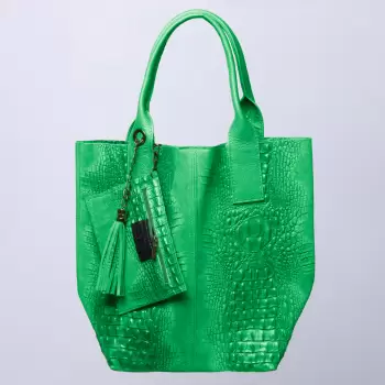 Geanta shopper din piele intoarsa naturala, verde smarald imagine