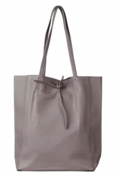 Geanta shopper din piele naturala cu fermoar, bej inchis imagine